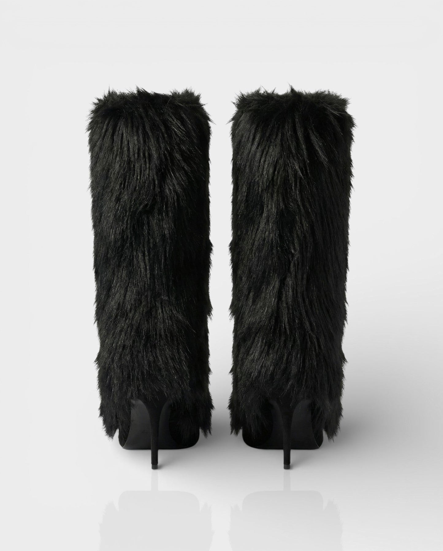 Elegant Black Faux Fur Boots for Women with Pointed Toe Stiletto Heel Knee High Style