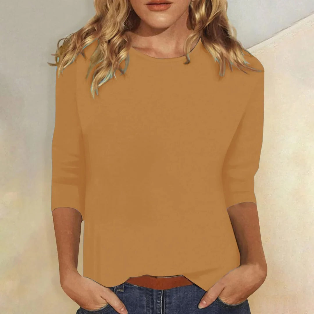Effortless Blouses for Women with Crew Neck Elbow Sleeve Slim Fit Solid Casual Everyday Style