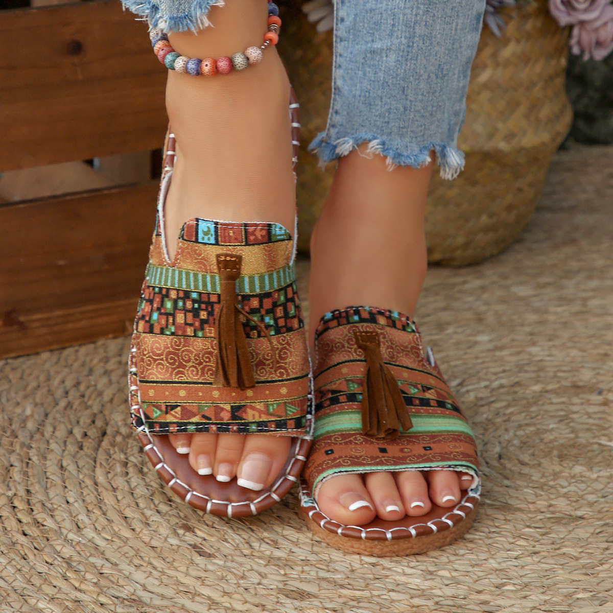 Comfortable Sandals for Women with Tassel Strap Slip On Casual Style