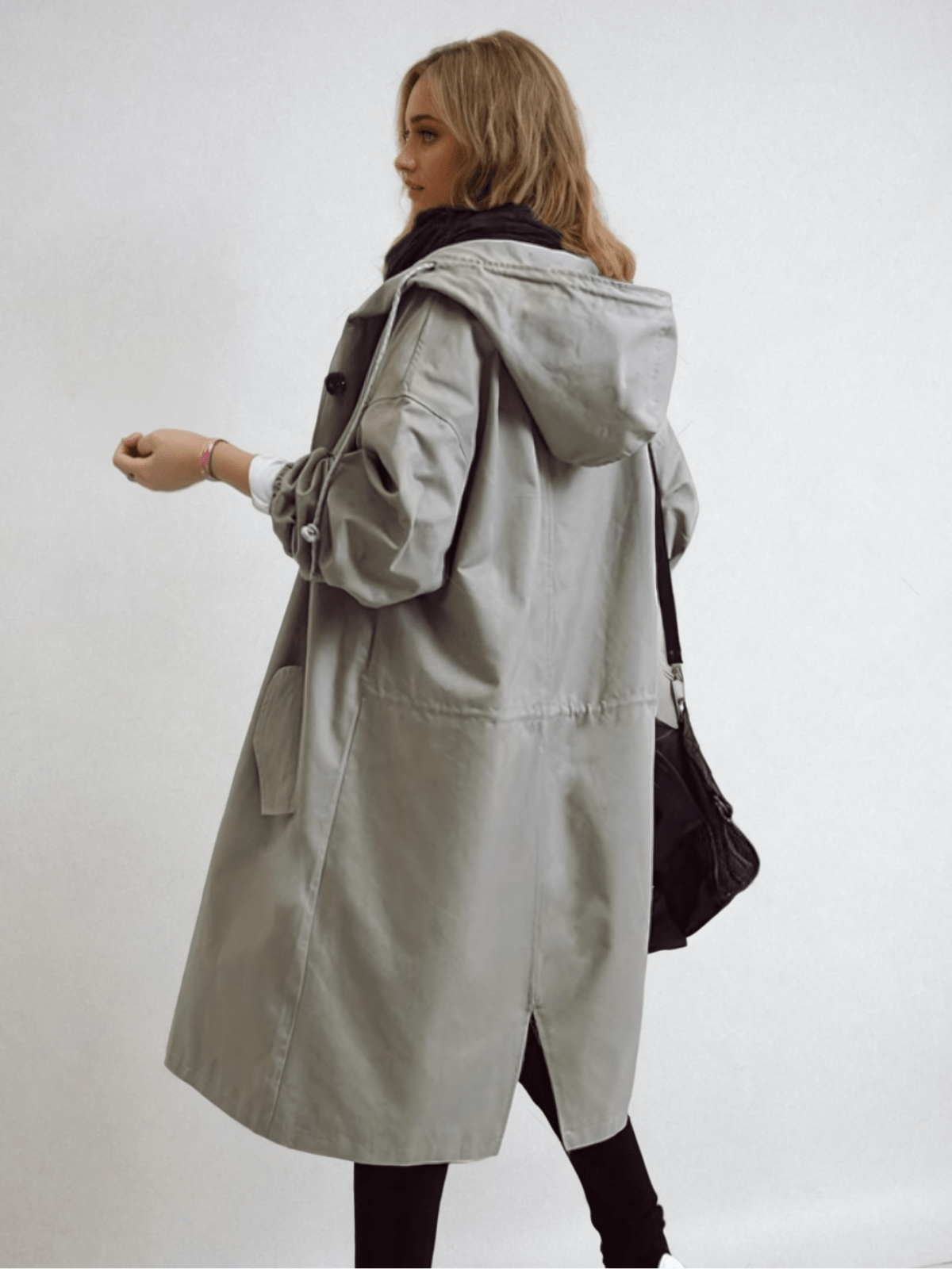 Effortless Oversized Trench Coat for Women with Hooded Collar Long Sleeve Button Front Relaxed Style