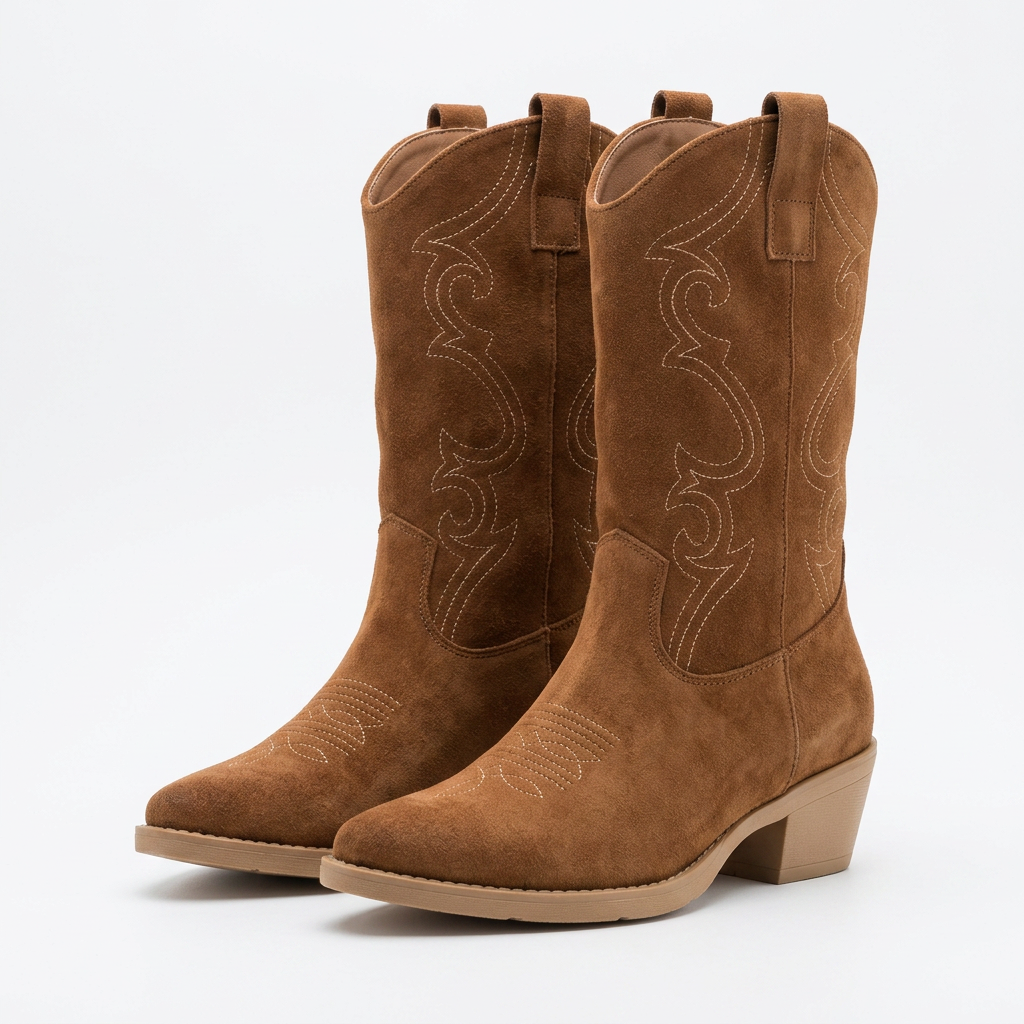 Stylish Suede Ankle Chelsea Boots for Women with Pointed Toe Chunky Heel Embroidered Western Style