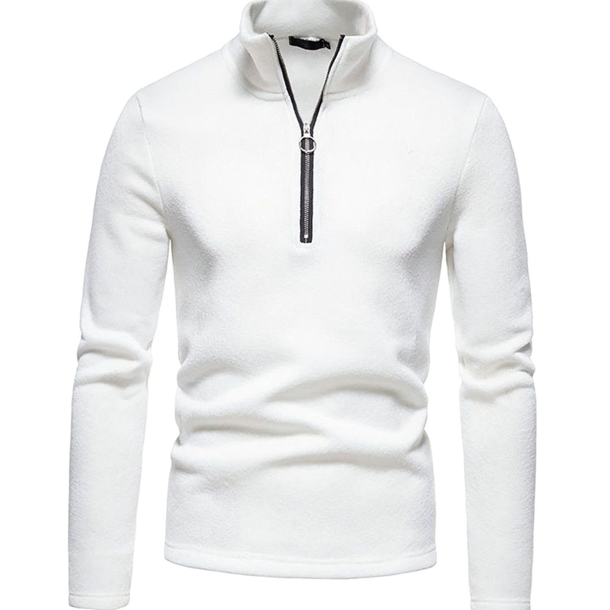 Cozy Marled Knit Quarter-Zip Sweater for Men with Mock Neck Long Sleeve Pullover Ribbed Winter Style