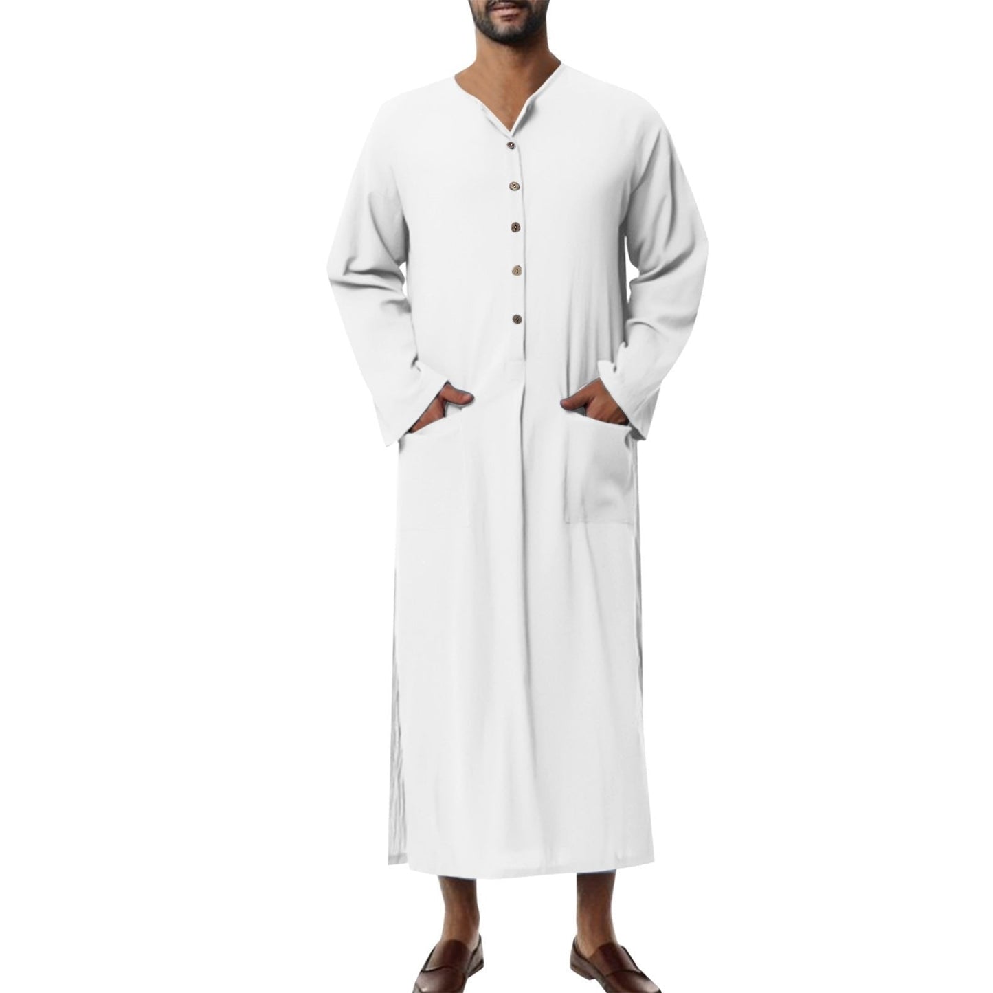 Effortless Linen Tunics for Women with Stand Collar Button Placket Relaxed Maxi Style