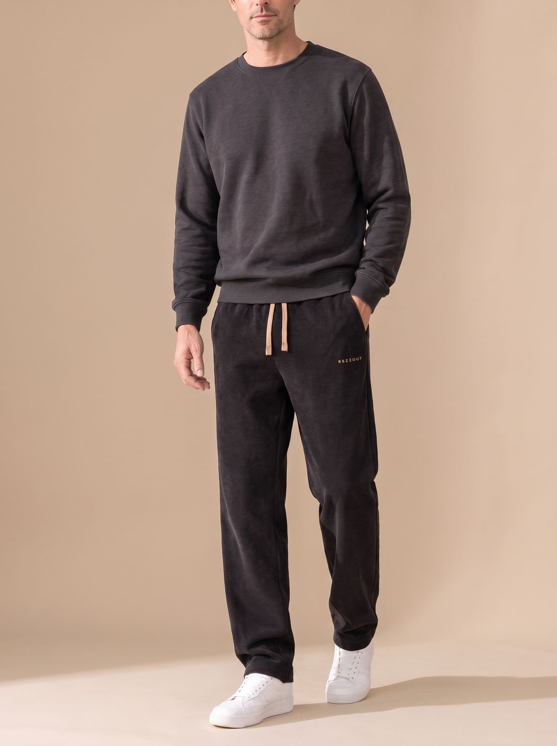 Cozy Corduroy Drawstring Pants for Men with Elastic Waist Straight Leg Relaxed Pocket Style