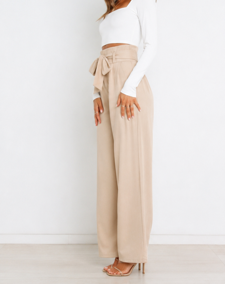 Effortless Wide Leg Pants for Women with High Waist Paperbag Belted Tapered Relaxed Style
