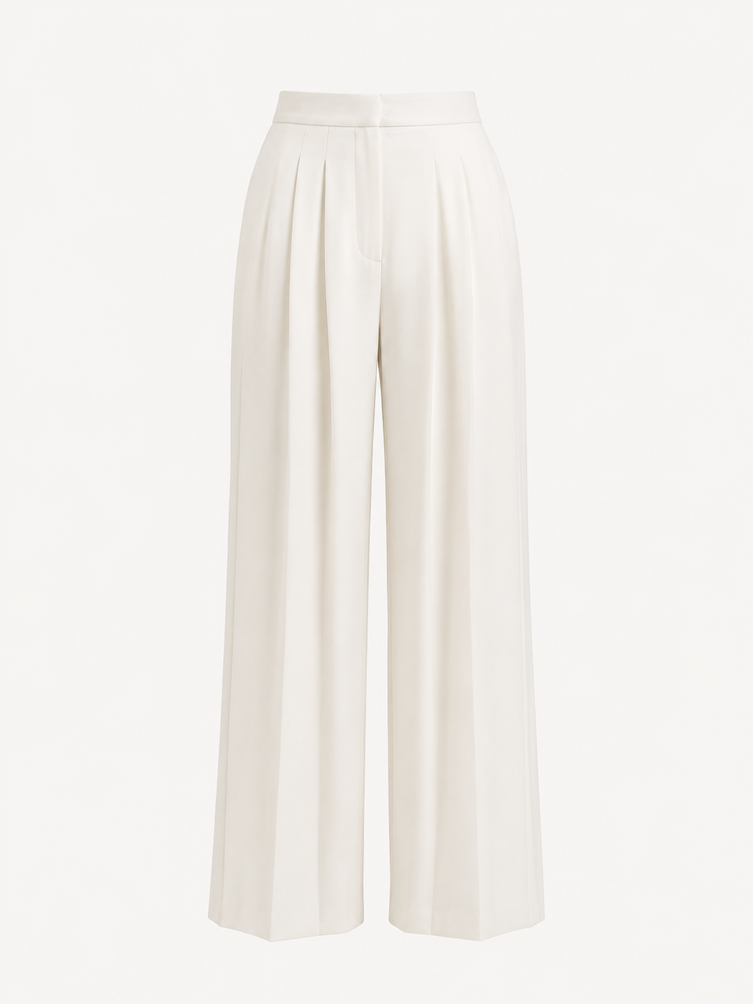 Elegant Cream Dress Pants for Women with High Waist Pleated Wide Leg Tailored Style
