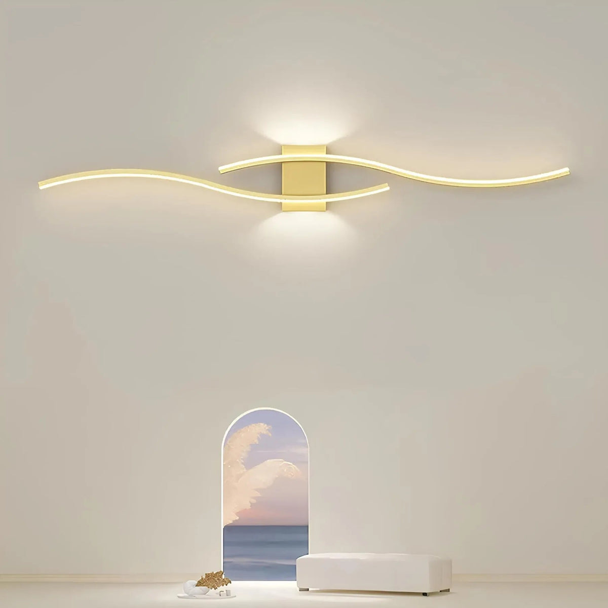 Gold Wall Lamp Wavy LED Strip Long Band Up Down Modern Linear Sconce Wall Light