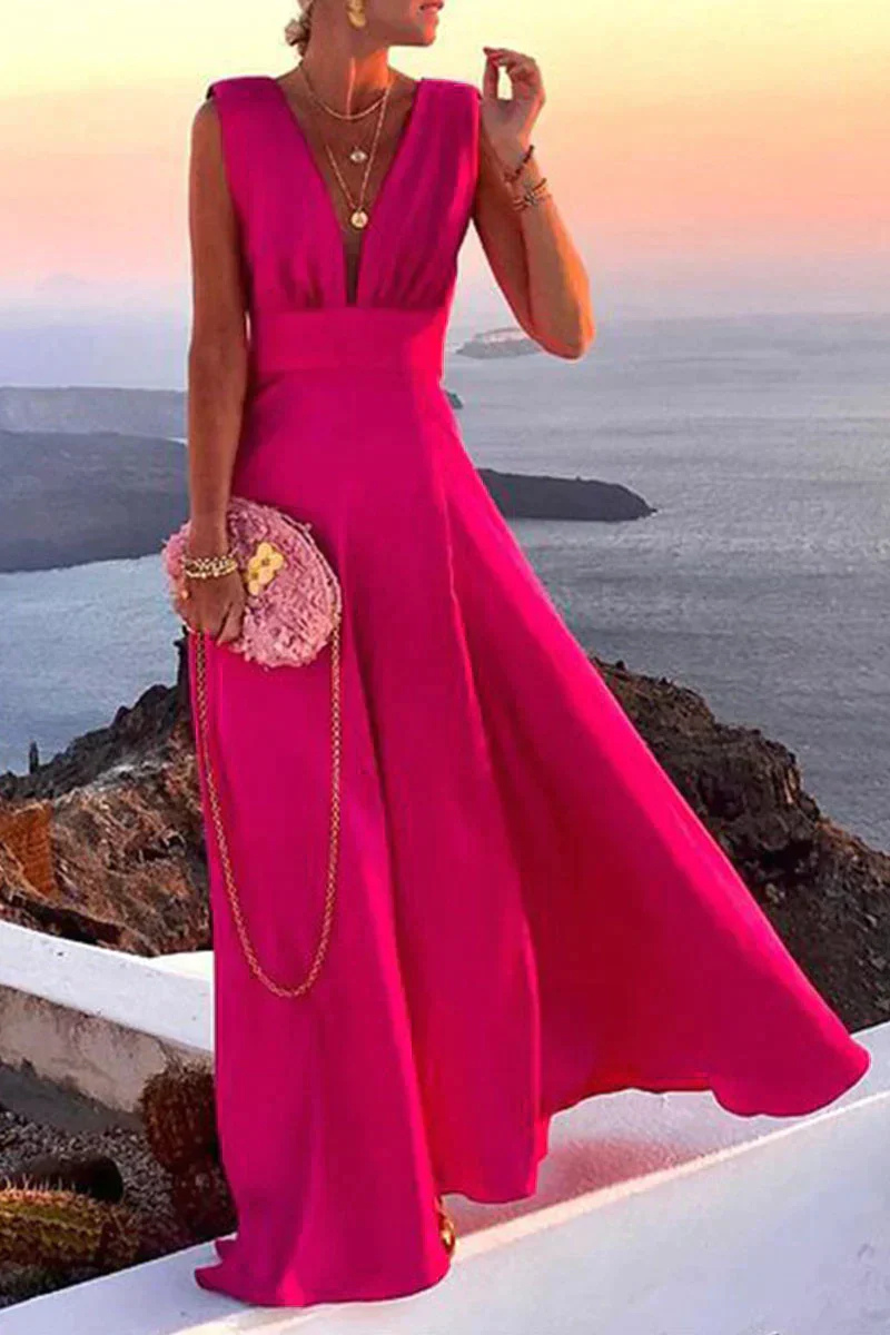 Effortless Paisley Print Maxi Dress for Women with Deep V-Neck Sleeveless Loose Fit Casual Summer Style
