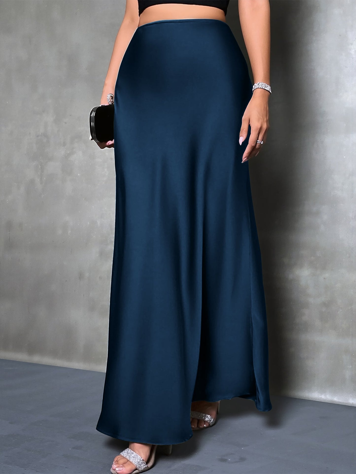 Elegant Maxi Skirts for Women with High-Waisted Flared Fishtail Satin Style