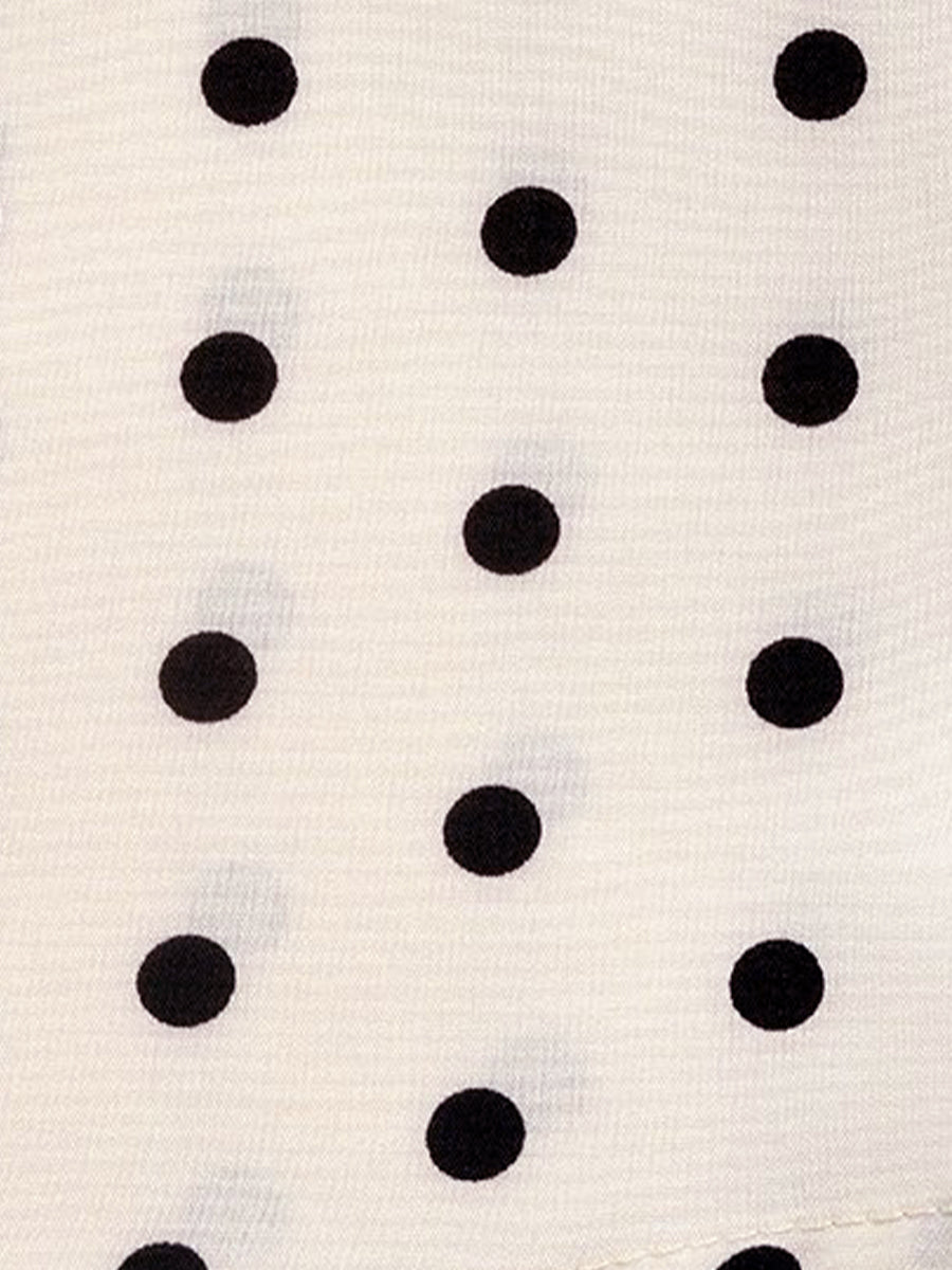 Elegant Cream Polka Dot A Line Wedding Dress for Women with Tie Neck Long Sleeve