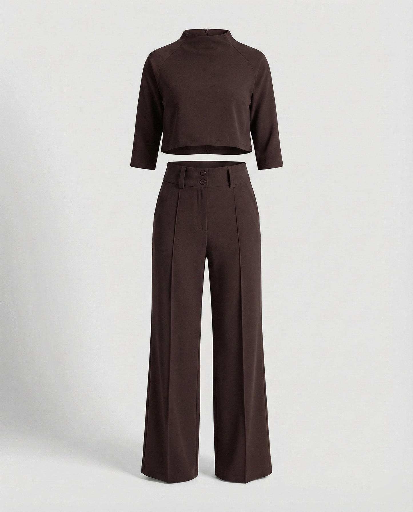 Stylish Two Piece Set for Women with Crop Top Elbow Sleeve High Waist Wide Leg Pants Casual Elegant Style