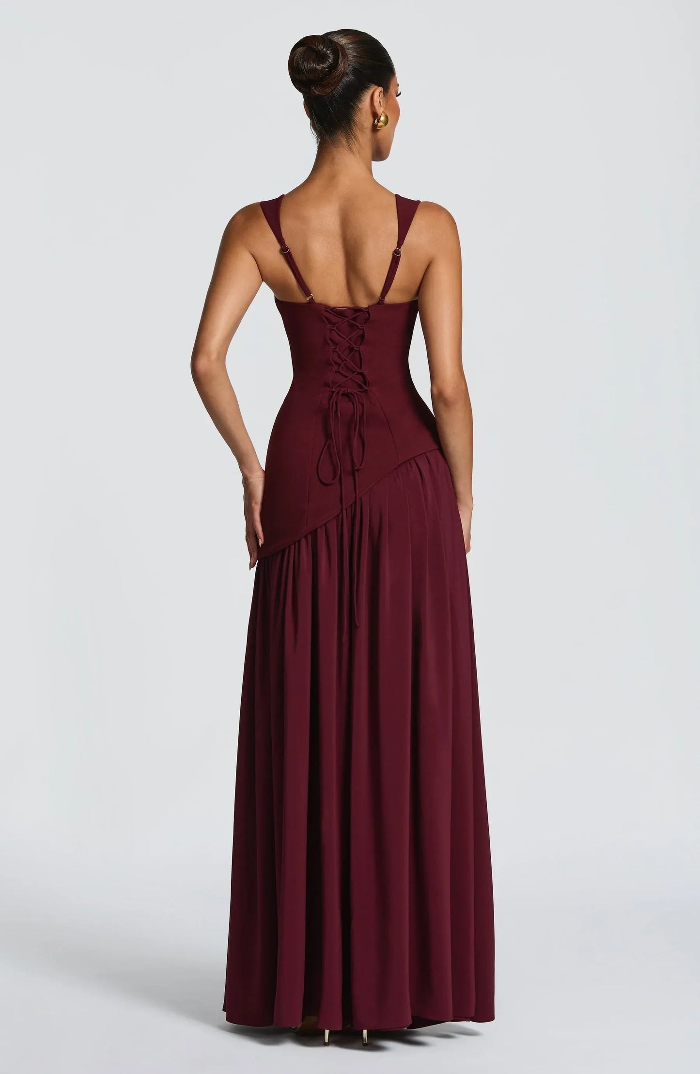 Elegant A Line Dress for Women with Square Neck Sleeveless Fitted Waist Side Slit Formal Wedding Guest Style