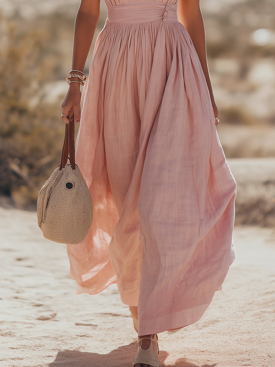 Effortless Maxi Dress for Women with Deep V Neck Sleeveless Flowing Vacation Style