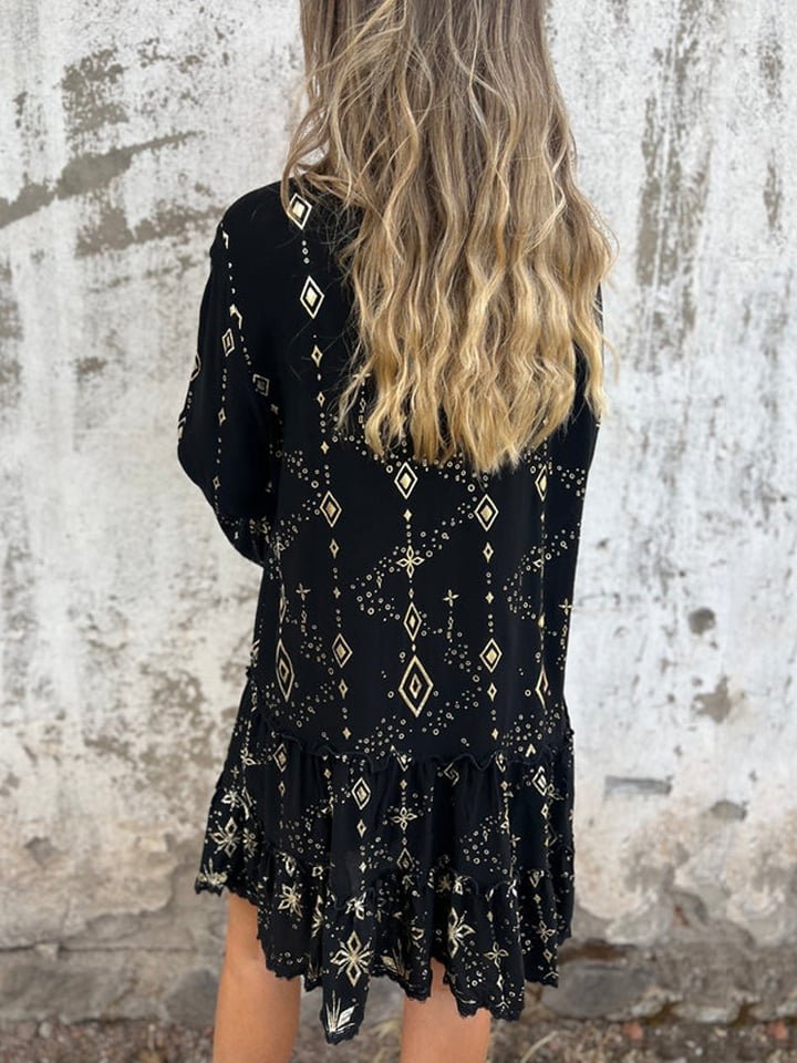 Effortless Lace Mini Dress for Women with V Neck Bell Sleeve Tiered Ruffle Hem