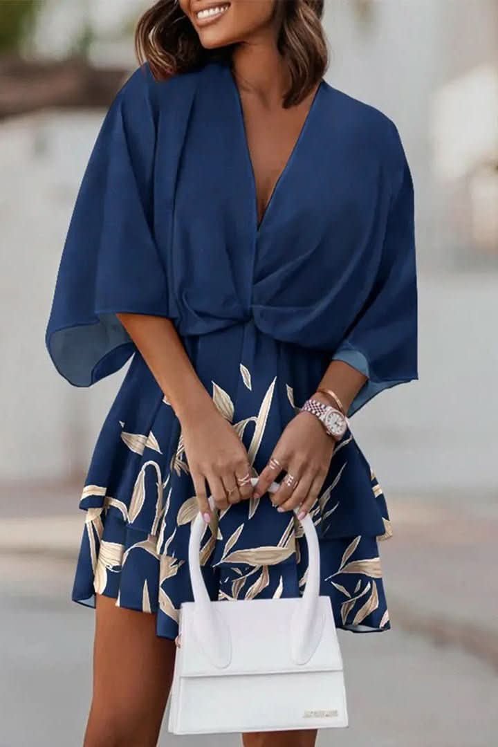 Effortless Mini Dress for Women with Tiered Skirt Batwing Sleeve Boho Cocktail Style