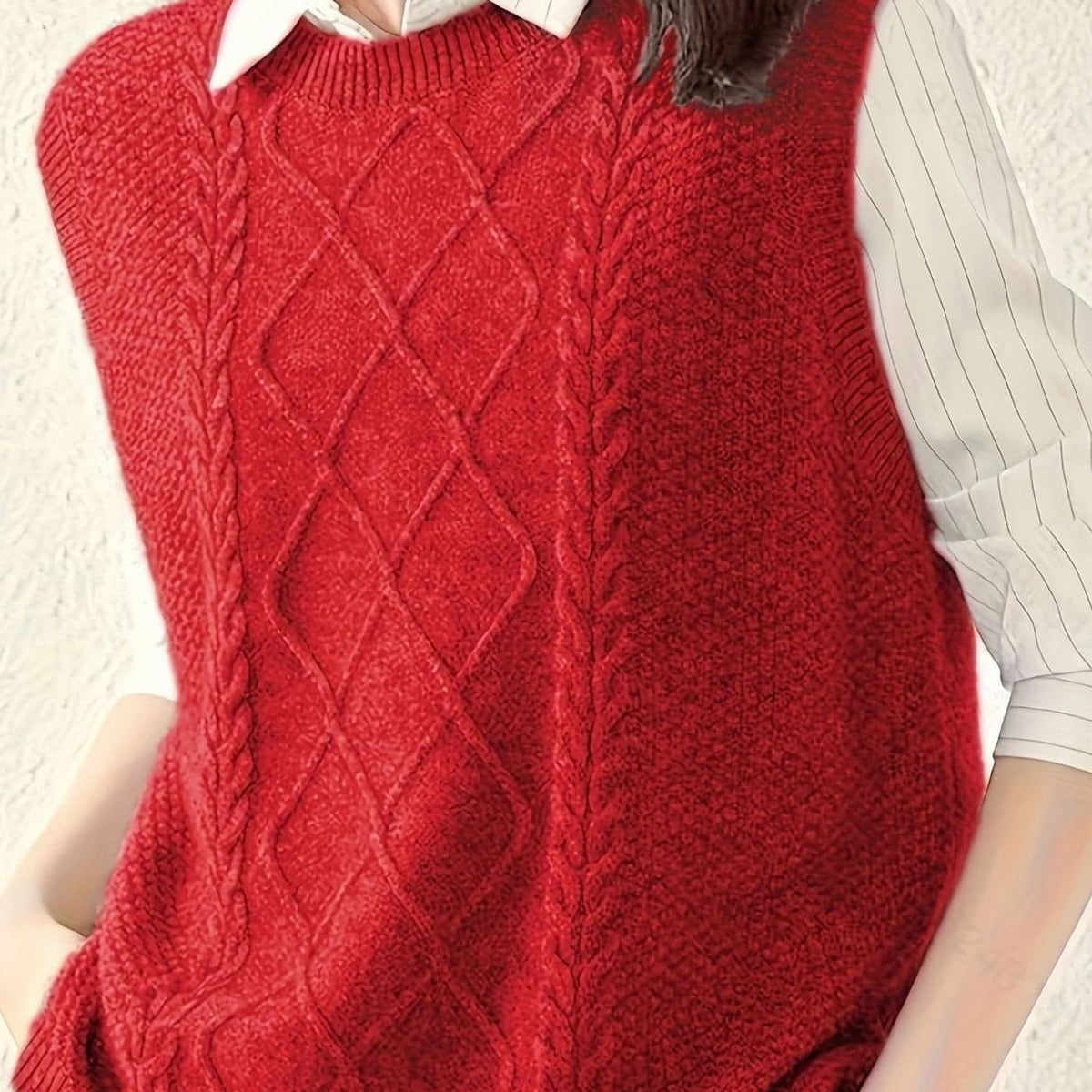 Cozy Cable Knit Sweater Vest for Women with Crew Neck Sleeveless Argyle Relaxed Style