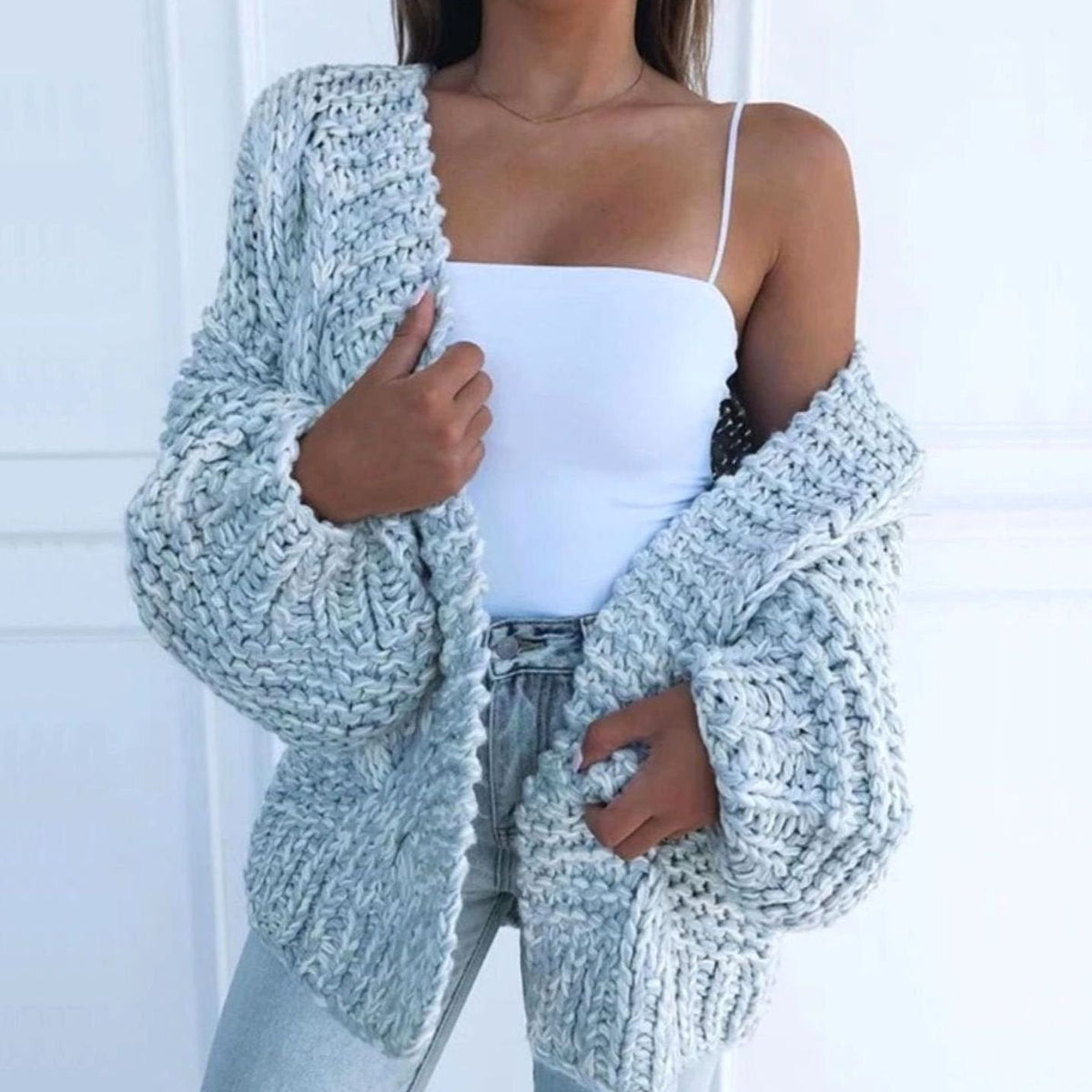 Cozy Chunky Knit Sweater Cardigan for Women with Open Front Long Sleeve Oversized Style