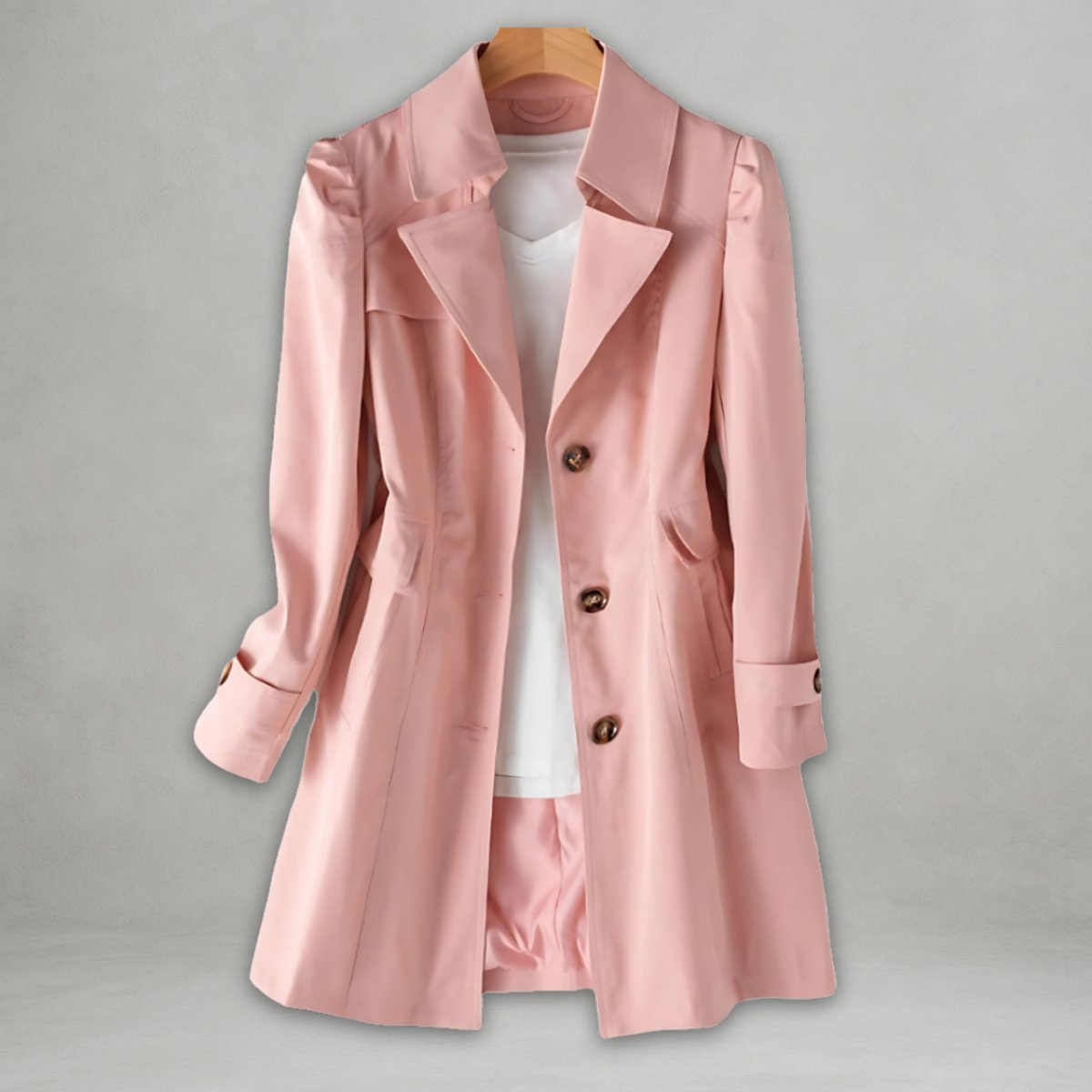 Elegant Trench Coat for Women with Notch Lapel Long Sleeve Belted Waist Longline Style
