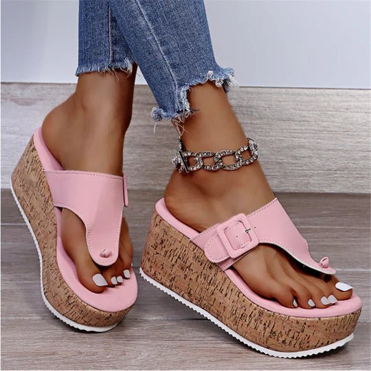 Comfortable Platform Sandals for Women with Cork Wedge Bow Detail