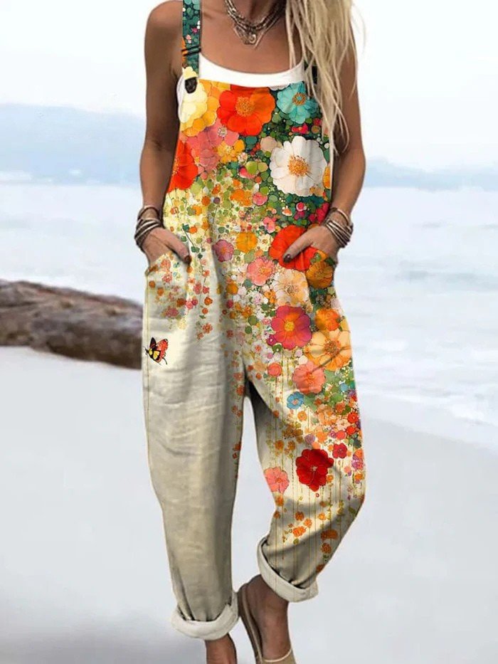 Effortless Floral Jumpsuit for Women with Wide Leg Pants Sleeveless Multicolour Style