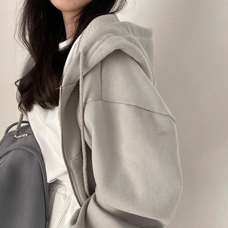 Comfortable Oversized Zip Up Hoodie for Women with Drawstring Hood Long Sleeve Relaxed Casual Style