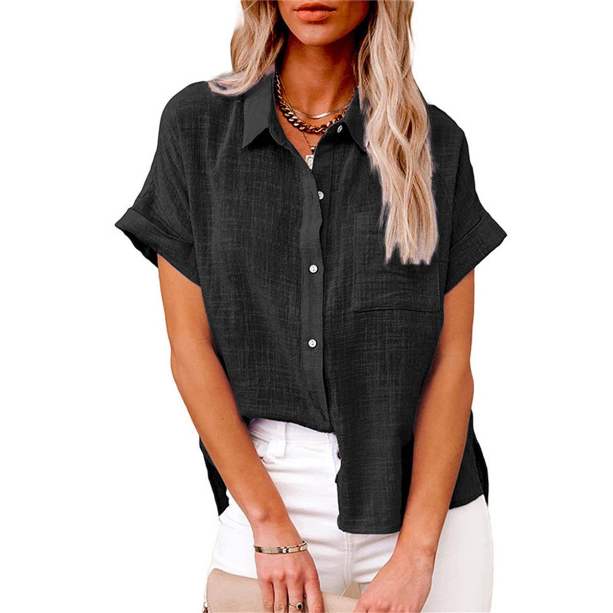 Evelyn | Women's Lightweight Button-Front Shirt Short Sleeve Relaxed Fit