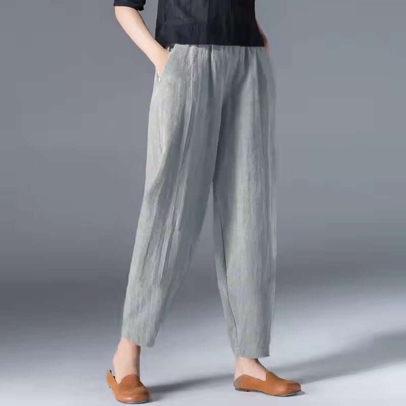 Effortless Linen Tapered Pants for Women with High Waist Elastic Ankle Length Casual Style