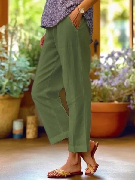 Effortless Linen Pants for Women with Elastic Waist Cropped Tapered Relaxed Casual Style