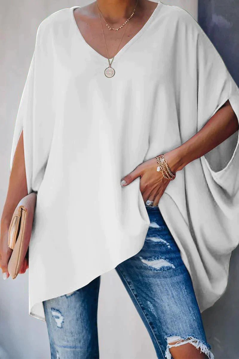 Effortless Tunics for Women with Batwing Sleeves V-Neckline Oversized Relaxed Fit