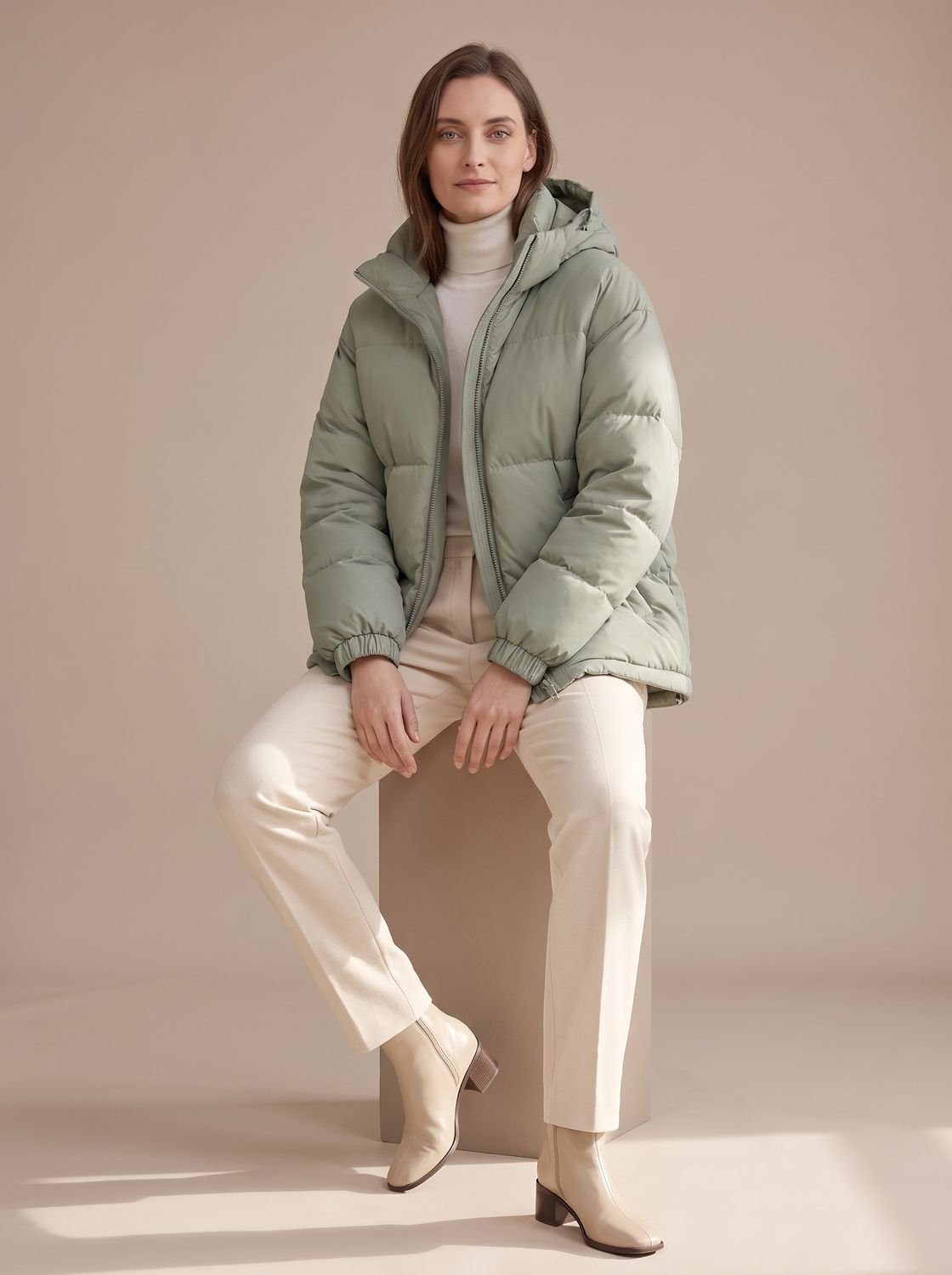Cozy Relaxed Puffer Jacket for Women with Hooded Collar Long Sleeve Quilted Zip Winter Style