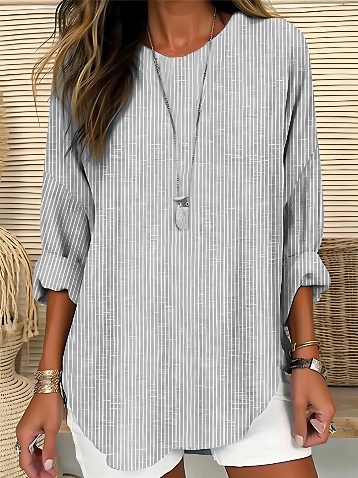Effortless Blouses for Women with Long Sleeve Striped Crew Neck Relaxed Fit