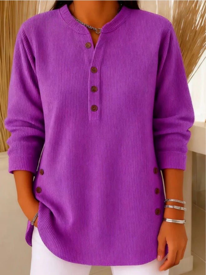 Effortless Tunics for Women with Longline Ribbed Henley Relaxed Fit Curved Hem