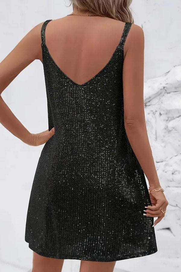 Elegant Black Tie Dress for Women with V-Neckline Cocktail Party Mini Style