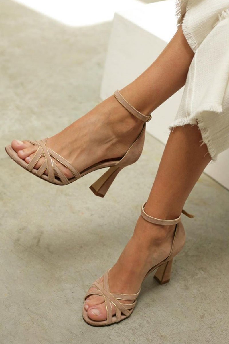 Elegant Beige Sandals for Women with Leather Strap Adjustable Bow Tie Open Toe Style
