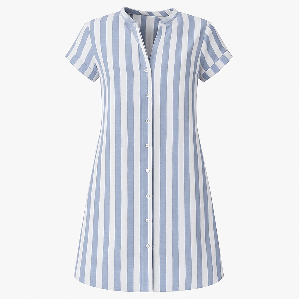 Effortless Striped Shirt Dress for Women with Button Front Short Sleeve Relaxed Casual Style