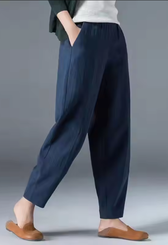 Effortless Linen Pants for Women with Elastic Waist Tapered Pocket Relaxed Casual Style