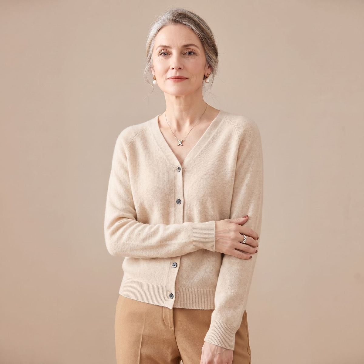 Cozy Pink Knit Cardigan Sweater for Women with V Neck Button Front Long Sleeve Relaxed Style