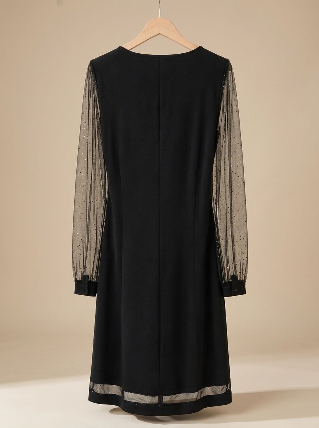 Elegant Cocktail Mini Dress for Women with V-Neck Glitter Mesh Long Sleeve Contrast Shift Holiday Party Style