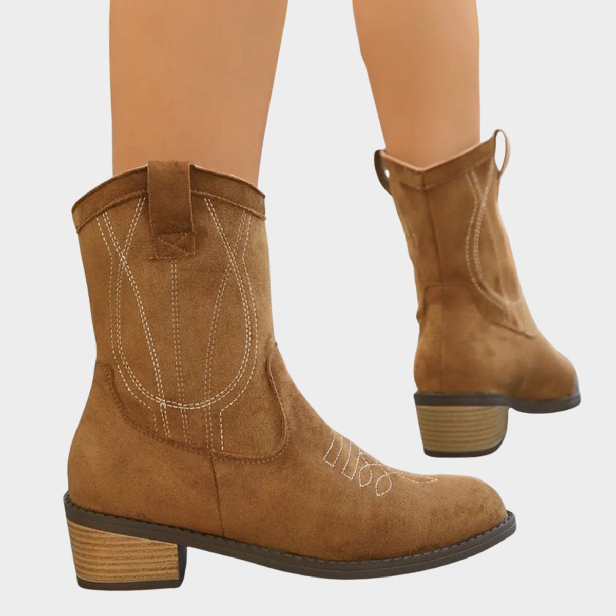 Stylish Cowgirl Boots for Women with Embroidered Suede Round Toe Block Heel Ankle Style