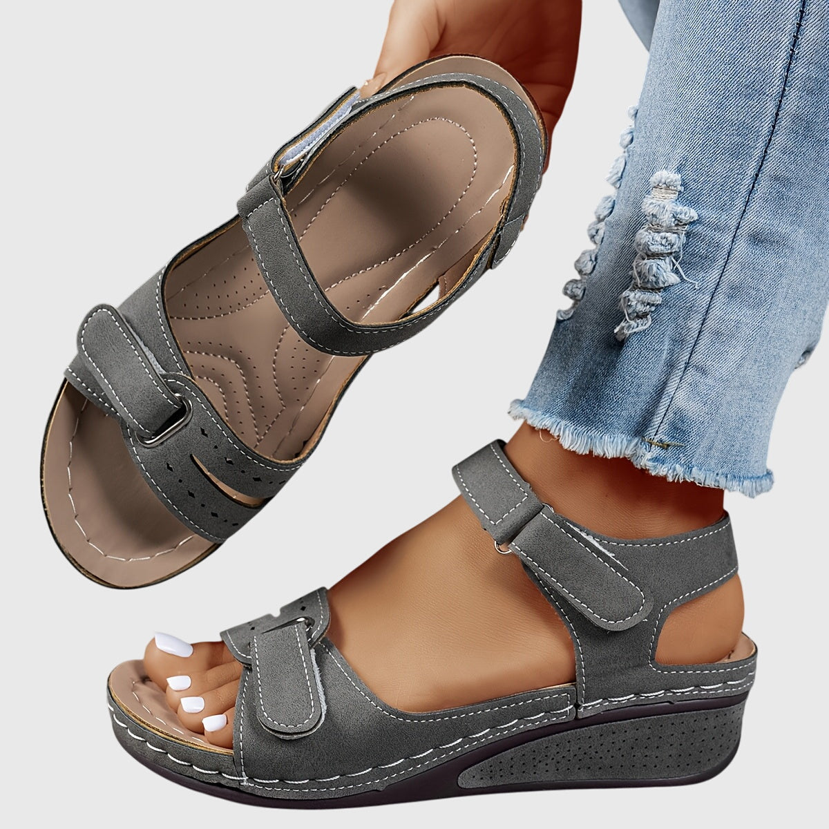 Comfortable Orthopedic Sandals for Women with Velcro Strap Wedge Platform Open Toe Cushioned Casual Style