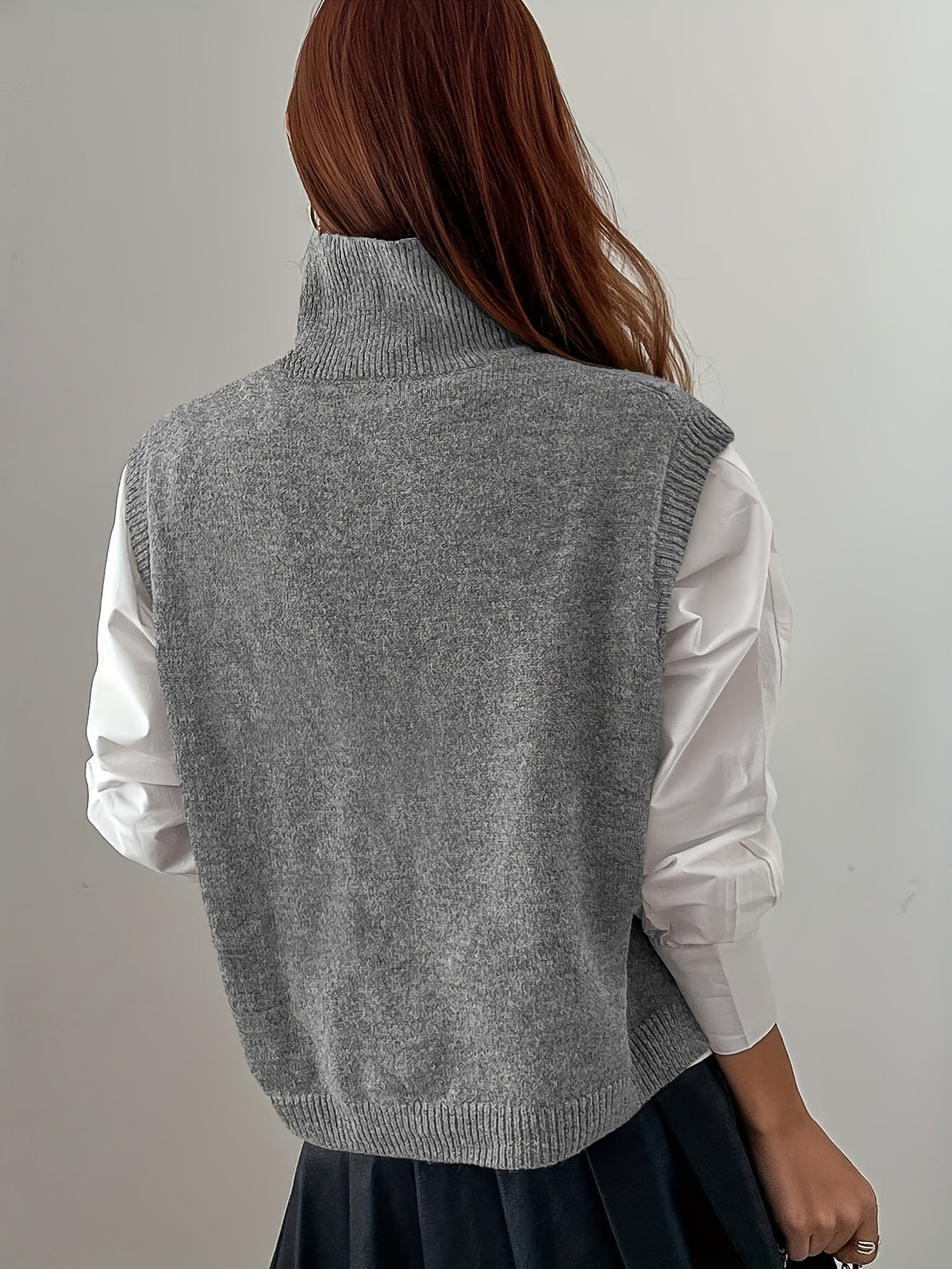 Cozy Sleeveless Turtleneck Vest for Women with High Neck Ribbed Knit Side Slit Style