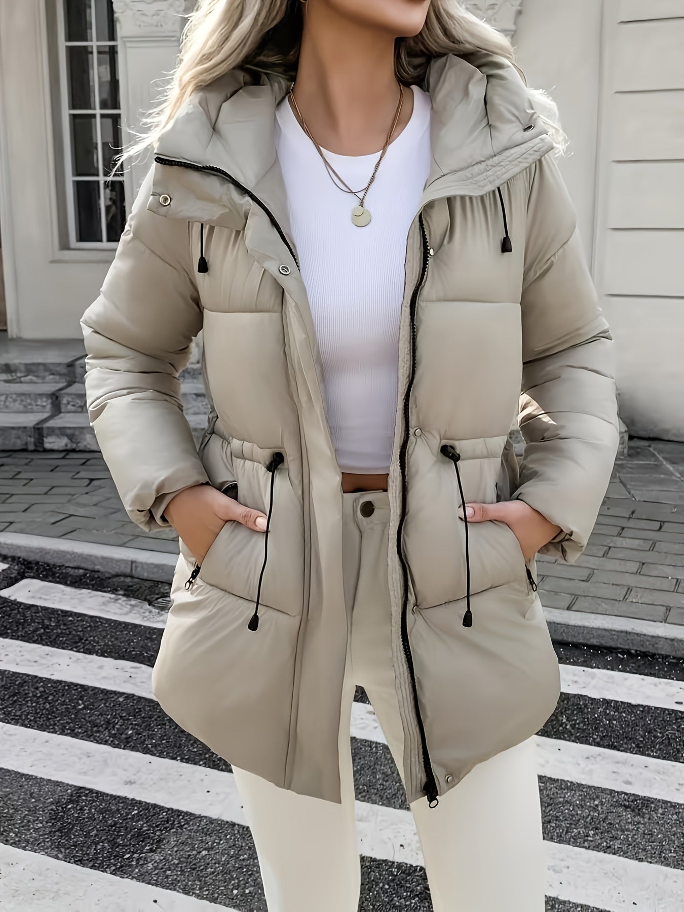 Cozy Quilted Bread Ski Jacket for Women with Stand Collar Loose Puffer Warm Winter Style