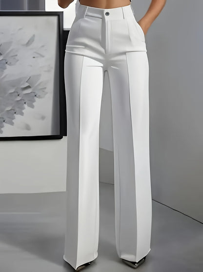 Elegant Tailored Wide Leg Pants for Women with High Waist Button Front Pleated Office Style