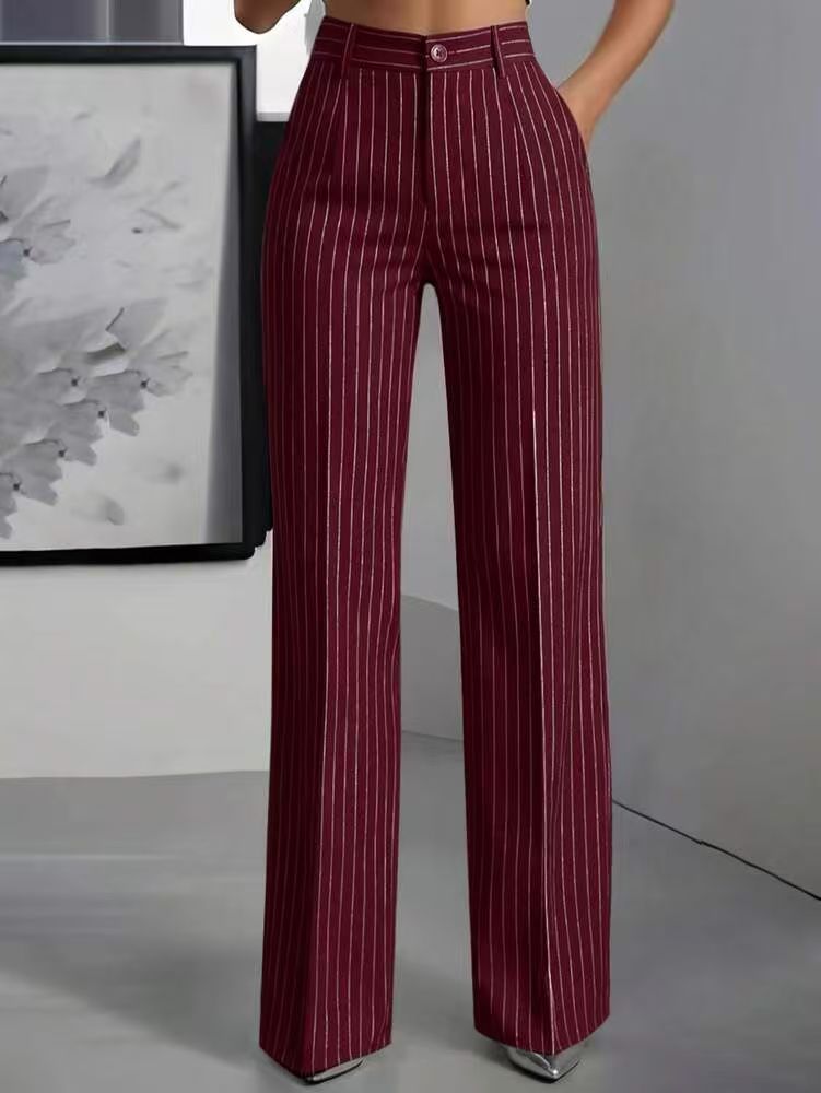 Effortless Wide Leg Trousers for Women with High Waist Pinstripe Flowy Business Casual Style