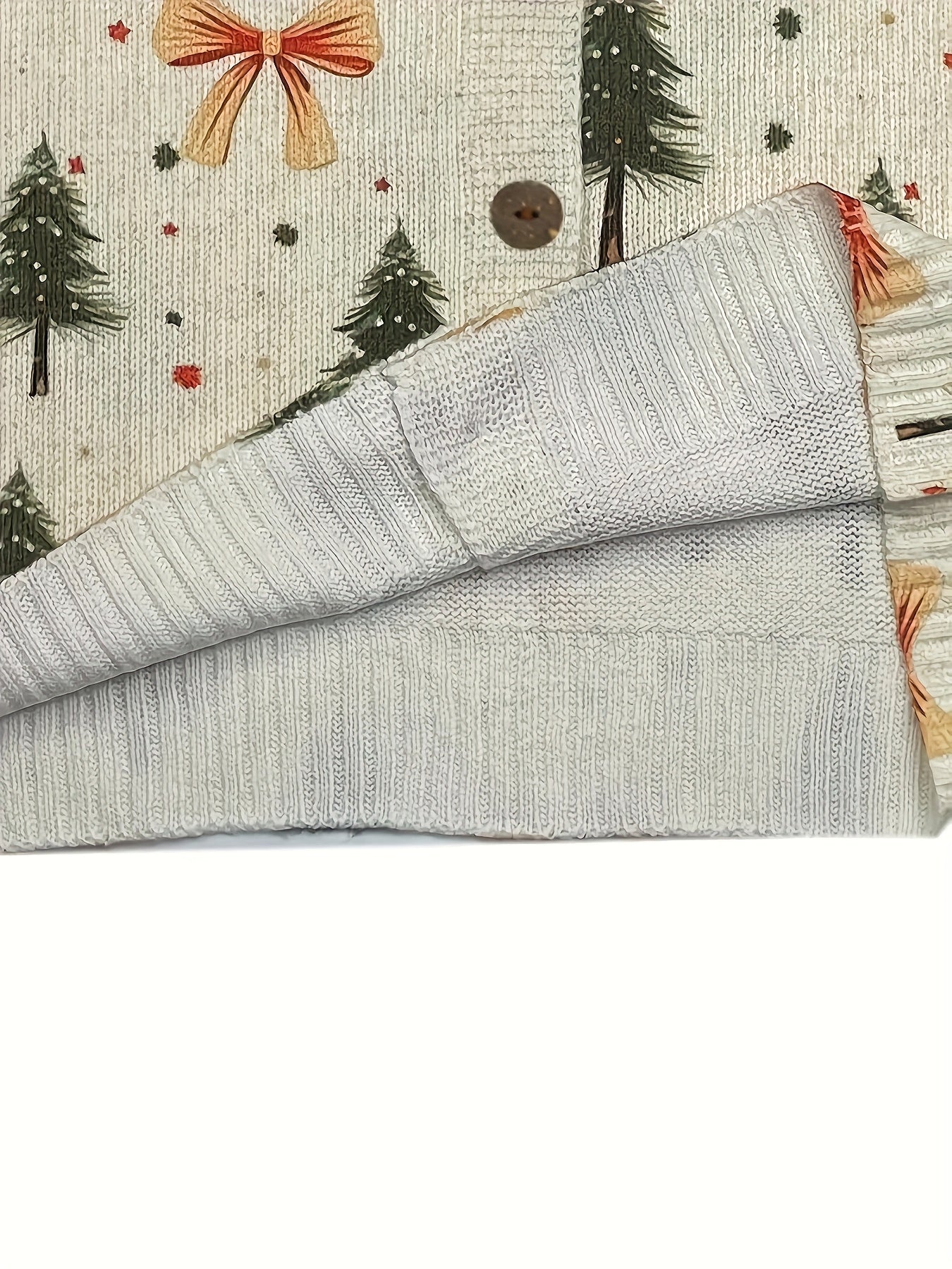 Comfortable Bow Print Christmas Sweater for Women with V Neck Long Sleeve Button Front Relaxed Knit Style