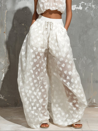 Elegant White Two Piece Set for Women with Halter Crop Top Wide Leg Pants Flowing Style