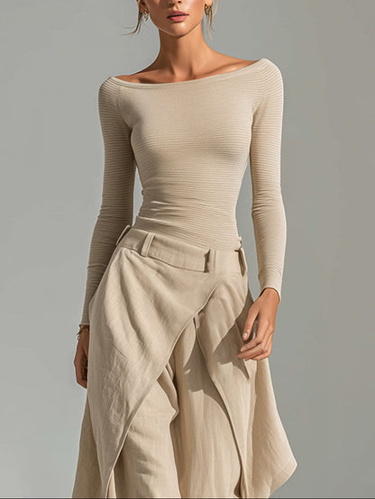 Effortless Beige Wide Leg Cargo Pants for Women with High Waist Drawstring Flowing Style