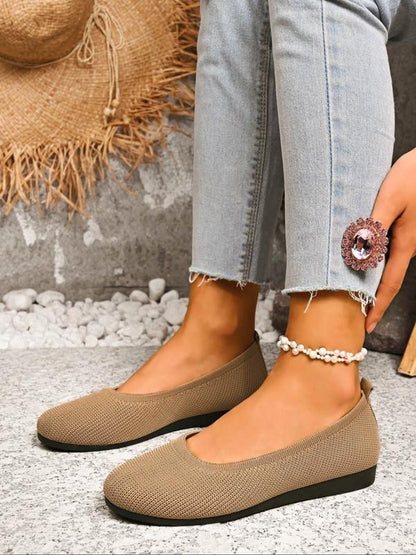 Comfortable Ballet Flats for Women with Round Toe Knit Air Cushioned Breathable Style
