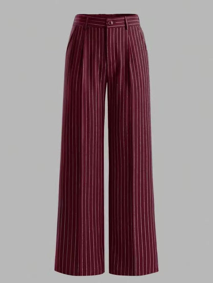 Effortless Wide Leg Trousers for Women with High Waist Pinstripe Flowy Business Casual Style