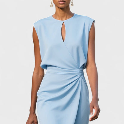 Elegant Sheath Midi Dress for Women with Keyhole Neck Sleeveless Ruched Waist Cocktail Style